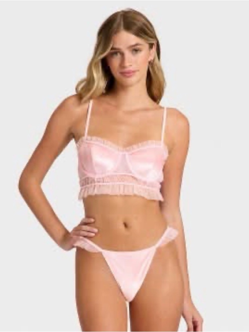 Auden Light Pink Satin Lace Bralette & Thong Set